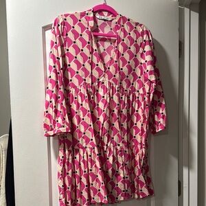 Zara Pink and White Graphic Tunic 3/4 Sleeve